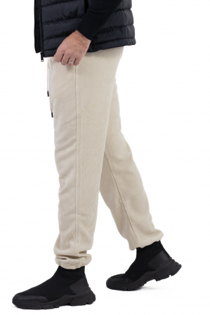 Pantaloni crem din material reiat cu ajustare elastică la glezna [8]