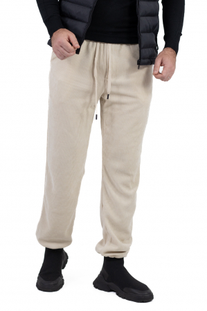 Pantaloni crem din material reiat cu ajustare elastică la glezna [1]