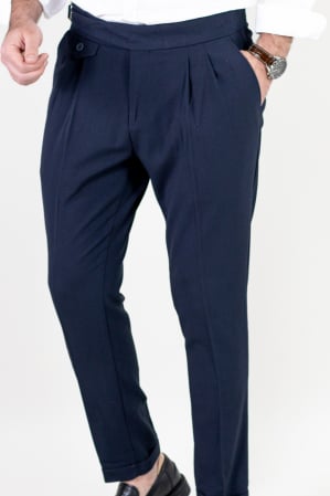 Pantaloni casual - Pantaloni bleumarin eleganti cu pense