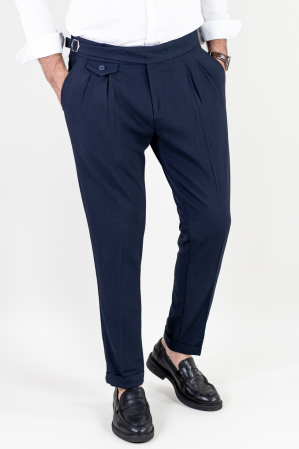 Pantaloni casual - Pantaloni bleumarin eleganti cu pense