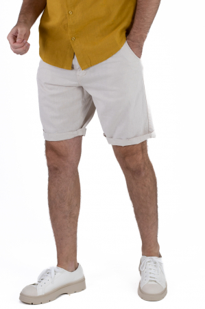 Pantaloni casual - Pantaloni scurti crem din in