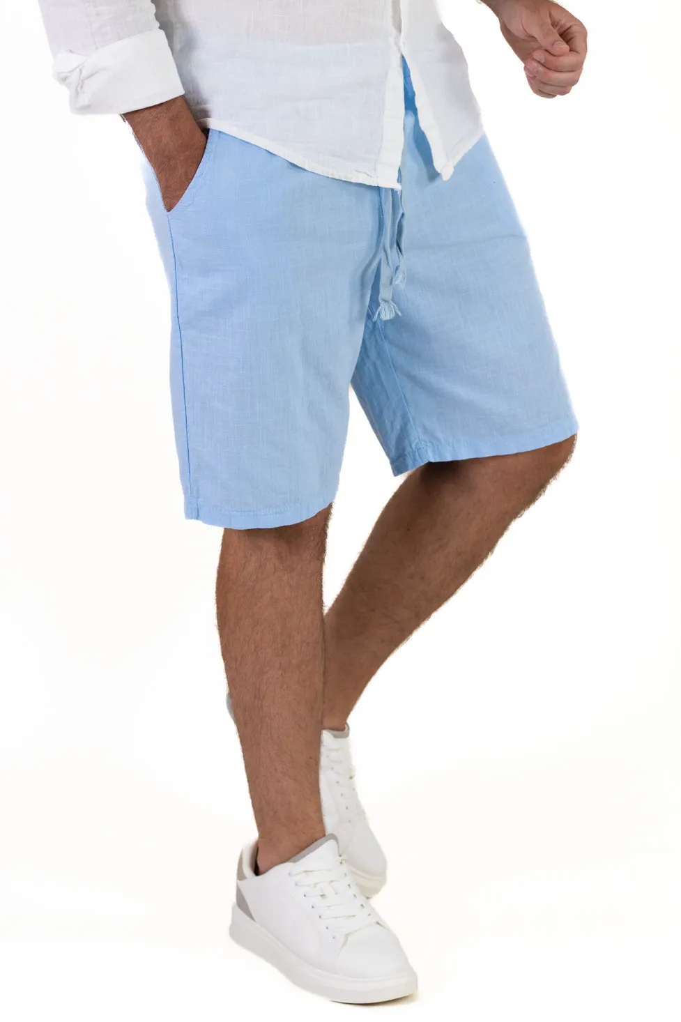 Bermude casual - Pantaloni scurți bumbac 100% bărbați – albastru ciel – comozi, Made in Italy