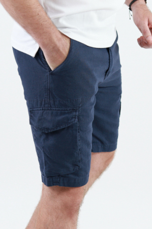 Promotii - Pantaloni scurti din in bleumarin cu buzunare