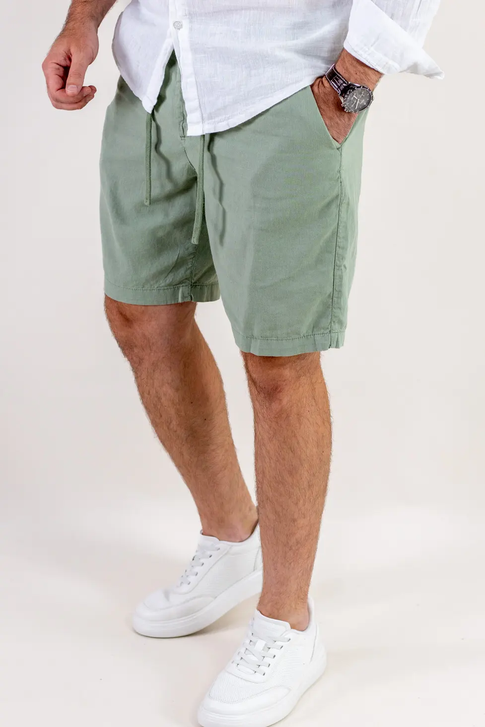 Pantaloni scurți din in și bumbac – verde menta [1]