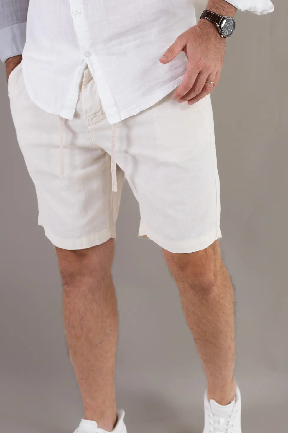 Pantaloni scurți din in și bumbac – crem [6]