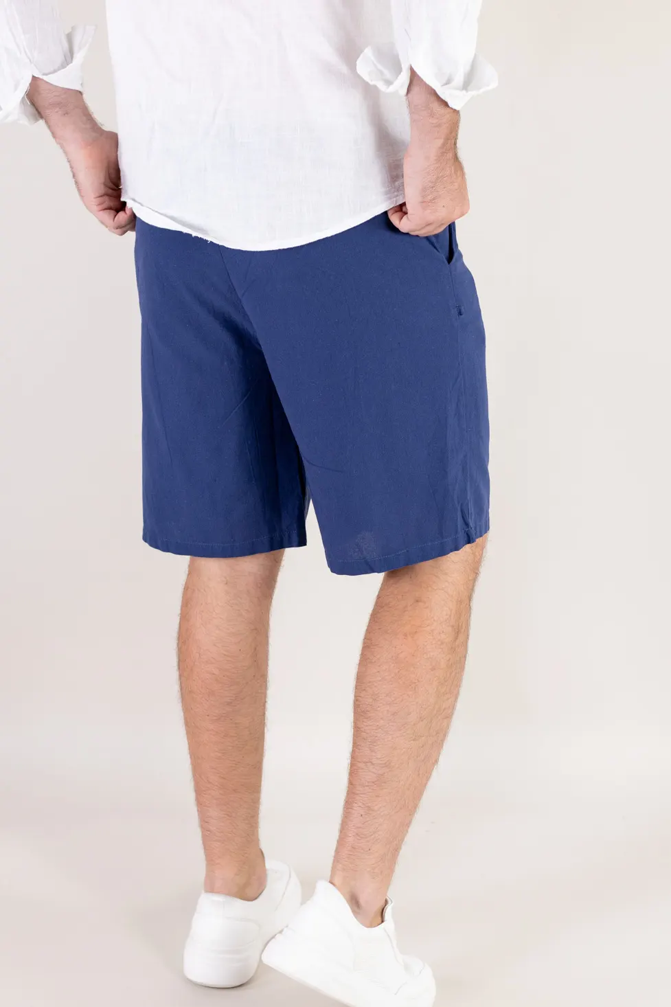 Pantaloni scurți din in și bumbac relaxed fit bleumarin [3]