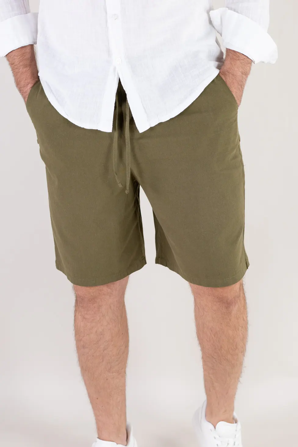 Pantaloni scurți din in și bumbac relaxed fit verzi [2]