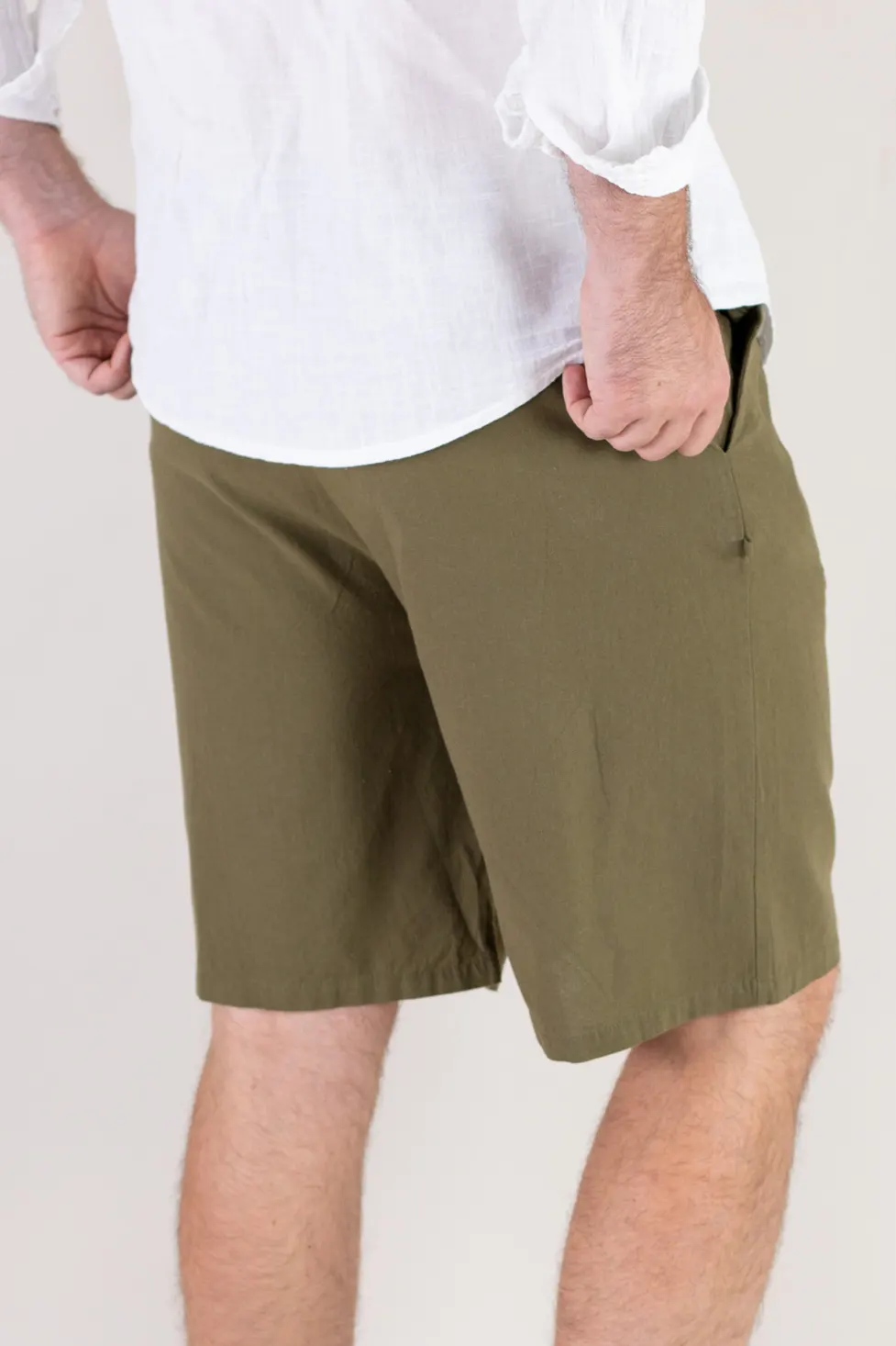 Pantaloni scurți din in și bumbac relaxed fit verzi [6]