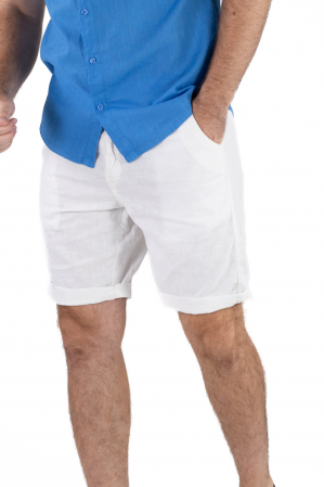 Bermude casual - Pantaloni scurti albi din in