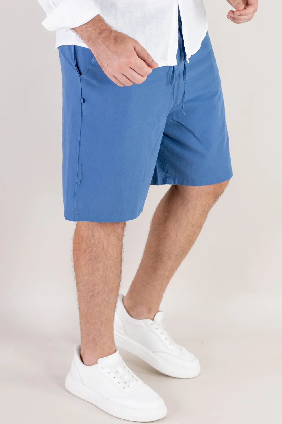Pantaloni scurți din in și bumbac relaxed fit albastru denim [3]