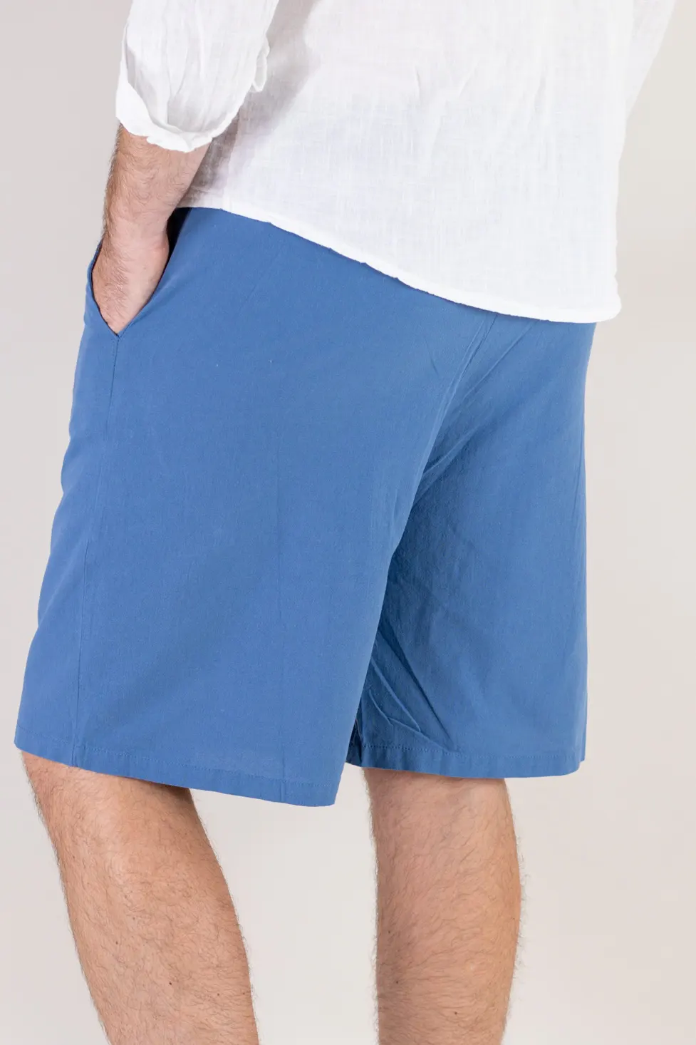 Pantaloni scurți din in și bumbac relaxed fit albastru denim [5]