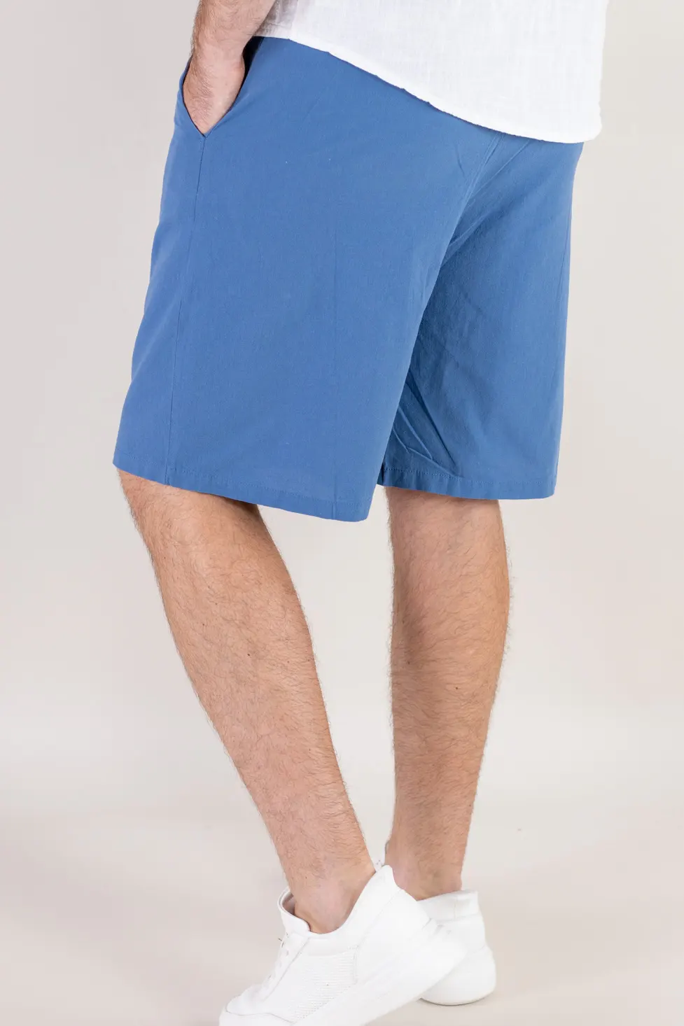Pantaloni scurți din in și bumbac relaxed fit albastru denim [6]