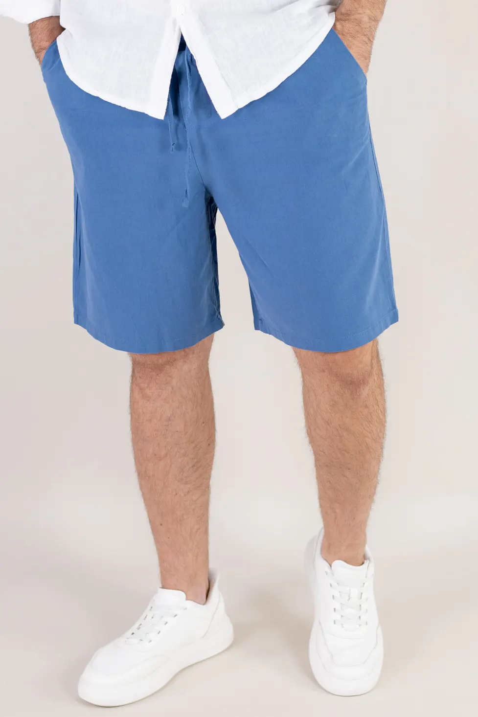 Pantaloni scurți din in și bumbac relaxed fit albastru denim [2]