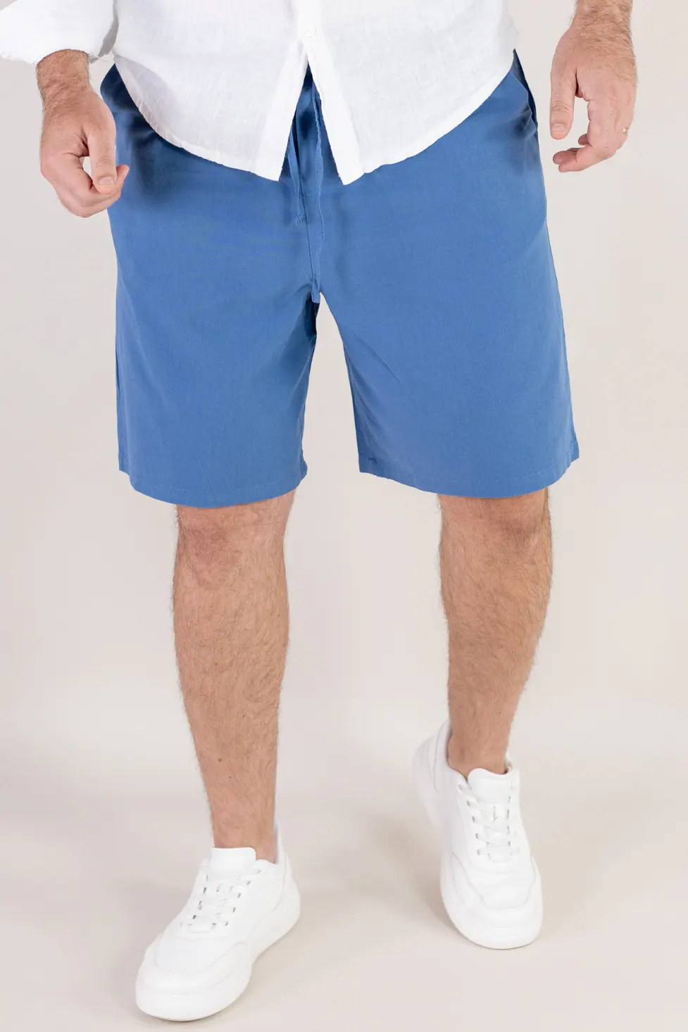 Noutati - Pantaloni scurți din in și bumbac relaxed fit albastru denim