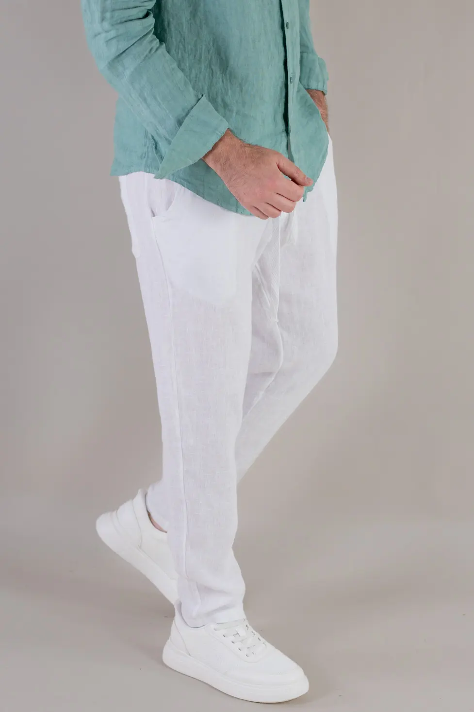 Pantaloni albi din in 100% conici – Made in Italy [2]