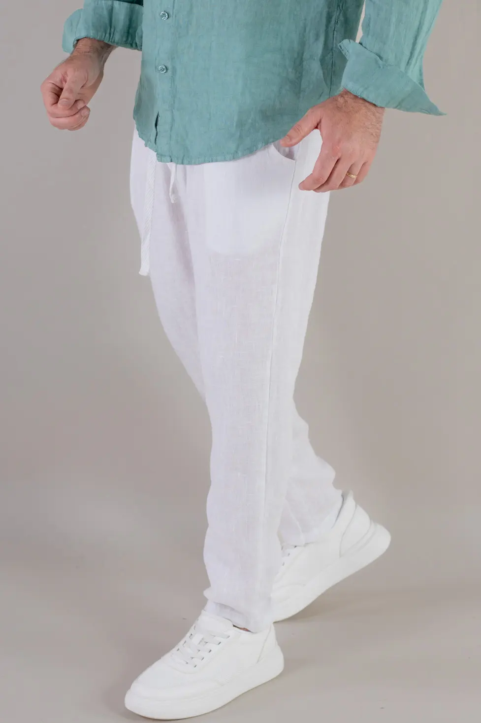 Pantaloni albi din in 100% conici – Made in Italy [3]