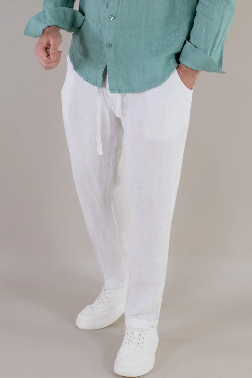 Pantaloni albi din in 100% conici – Made in Italy [6]