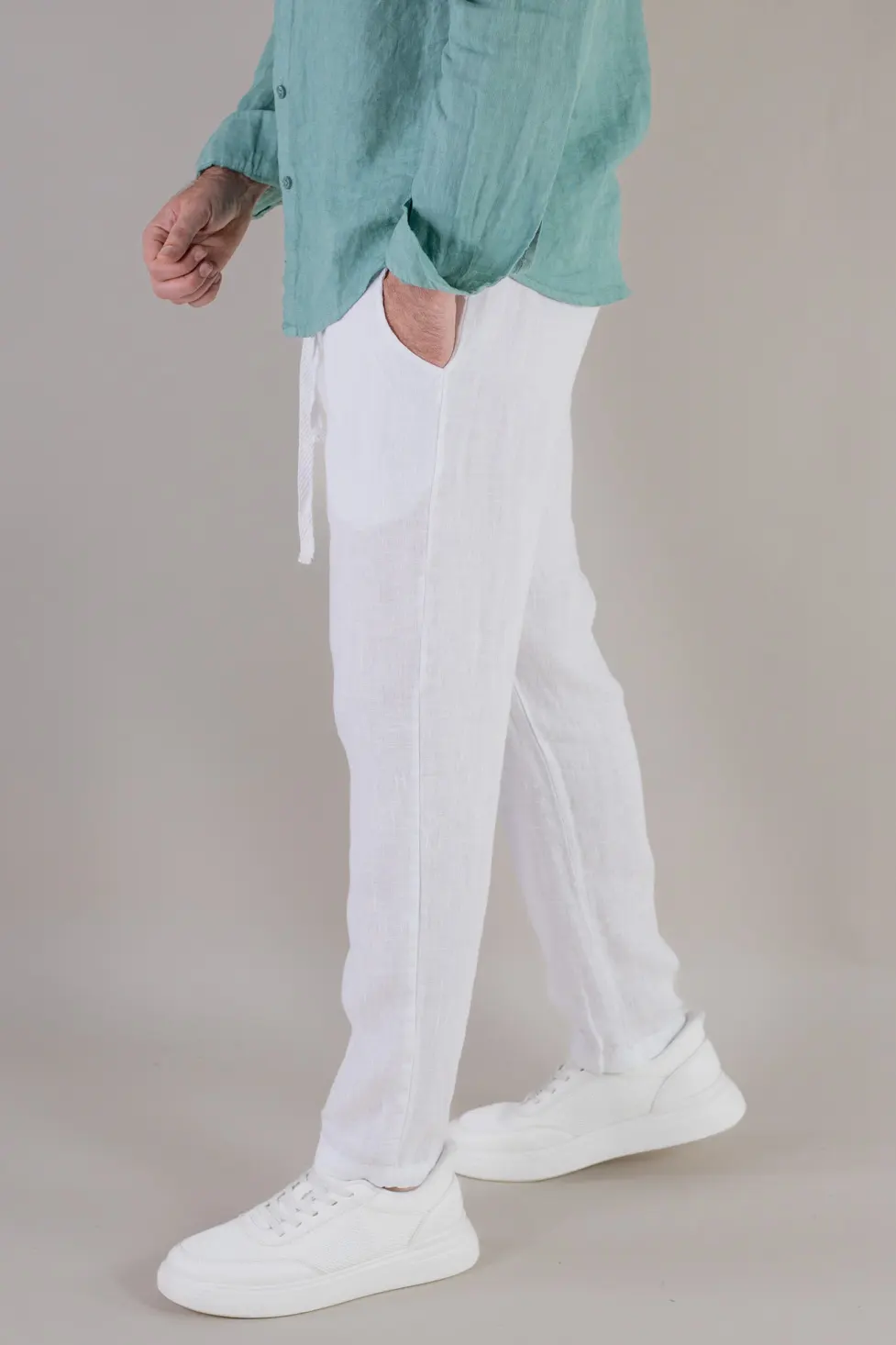 Pantaloni albi din in 100% conici – Made in Italy [7]