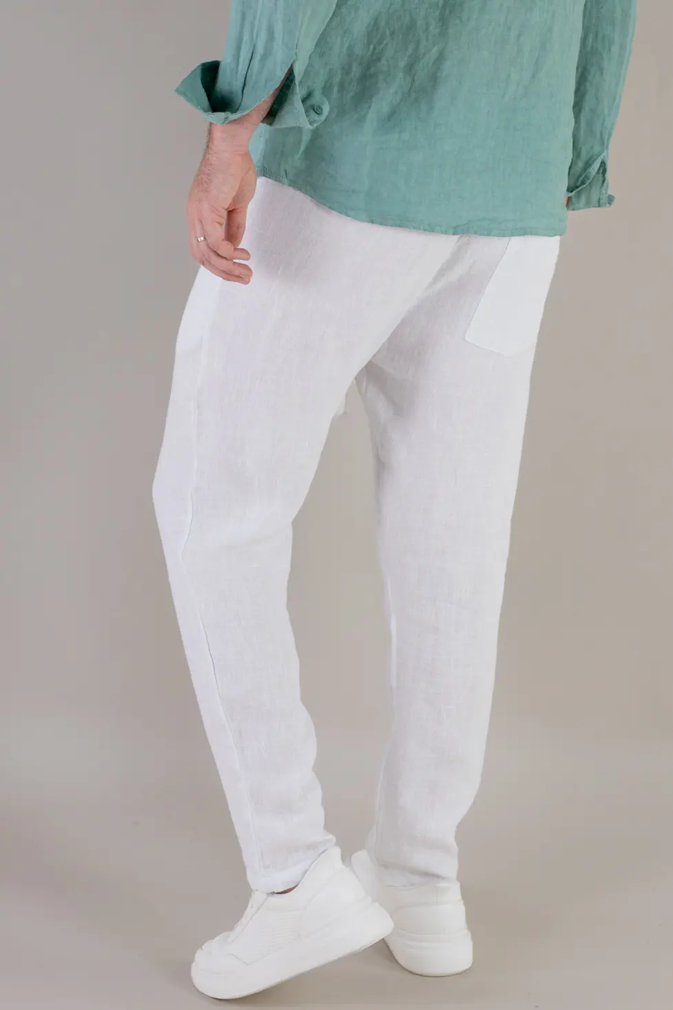 Pantaloni albi din in 100% conici – Made in Italy [5]