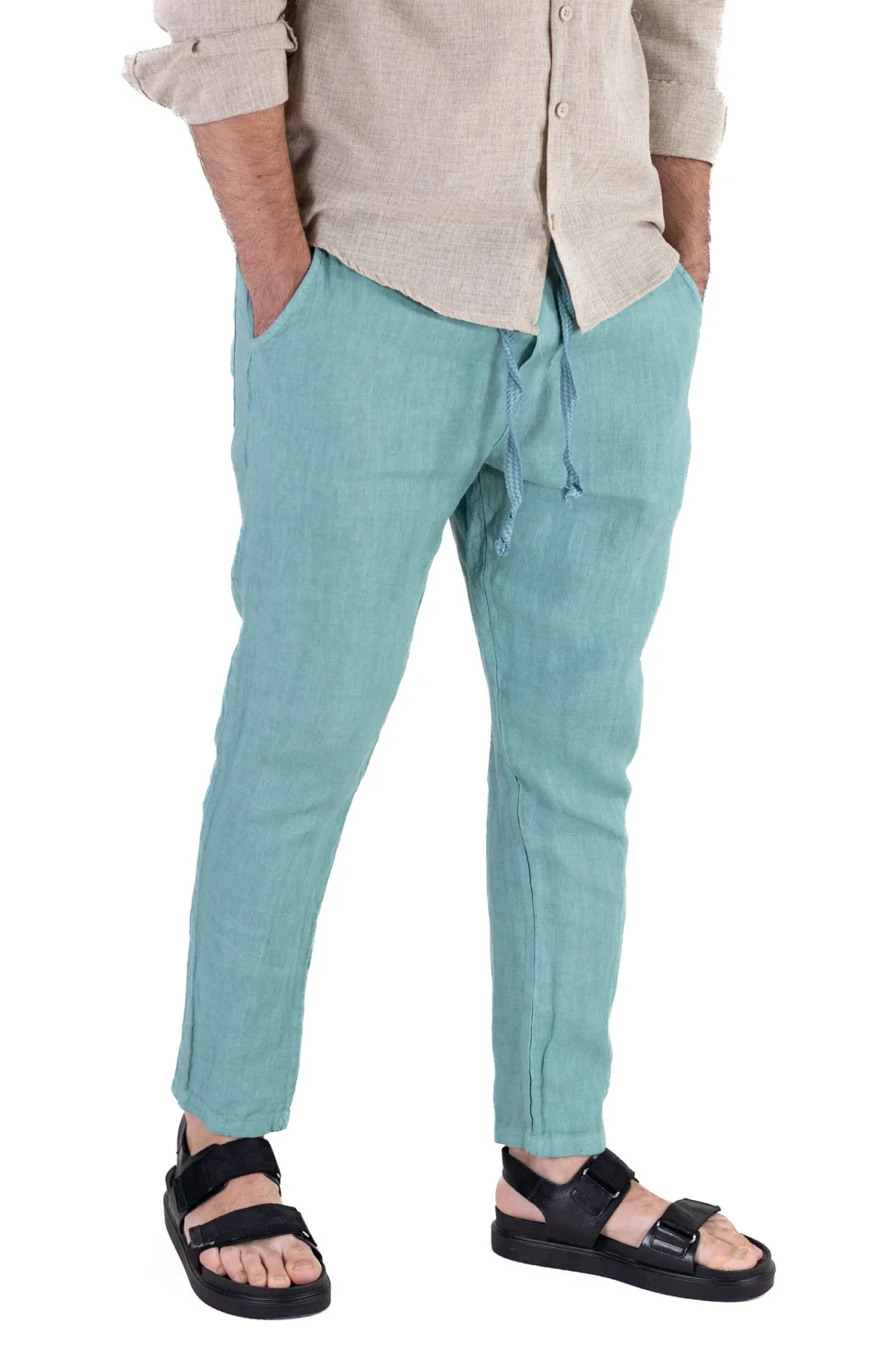 Pantaloni casual - Pantaloni slim fit verde aqua 100% in Made in Italy