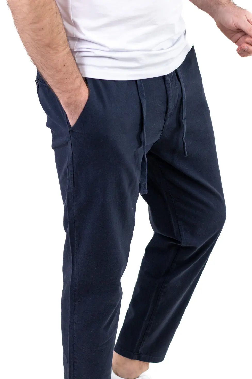 Pantaloni Vară Bărbați Chino, Bumbac 100%, Talie Elastică cu Șnur, Bleumarin. [1]