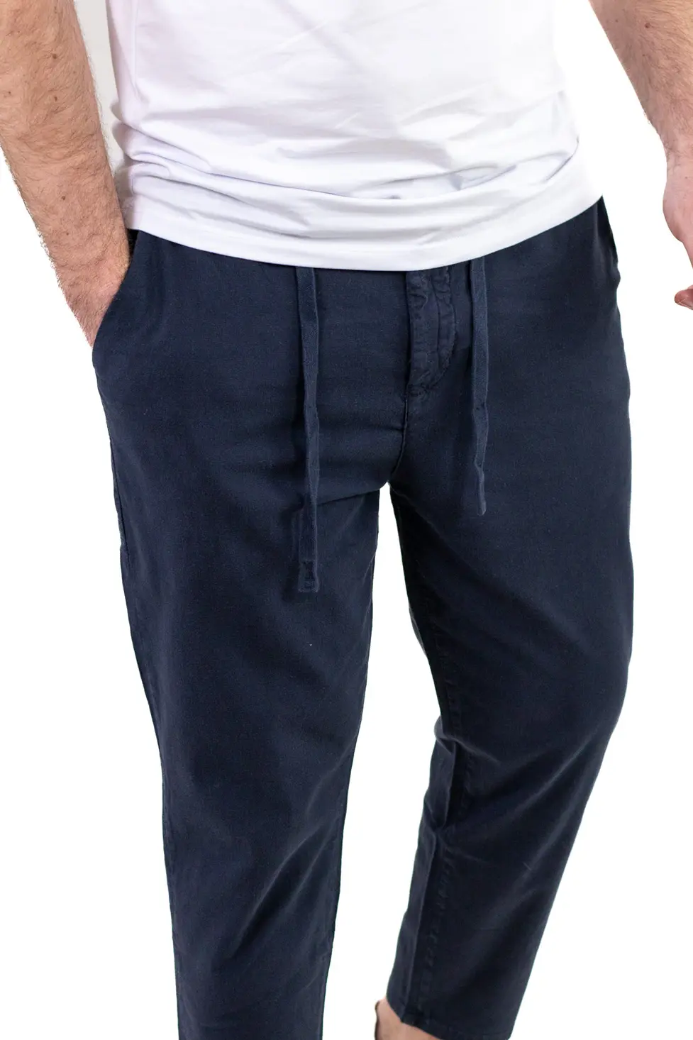 Pantaloni Vară Bărbați Chino, Bumbac 100%, Talie Elastică cu Șnur, Bleumarin. [2]