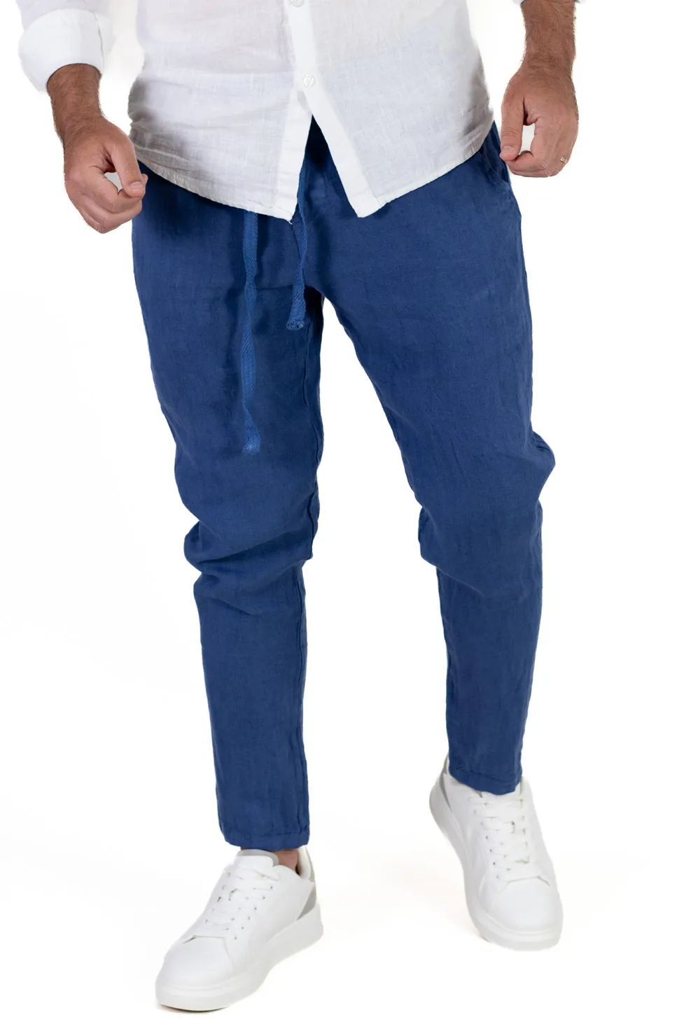 Pantaloni casual - Pantaloni slim fit albastri 100% in - Made in Italy