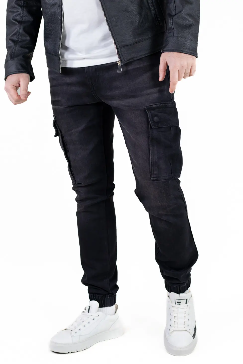 BLUGI - Blugi cargo negri denim premium