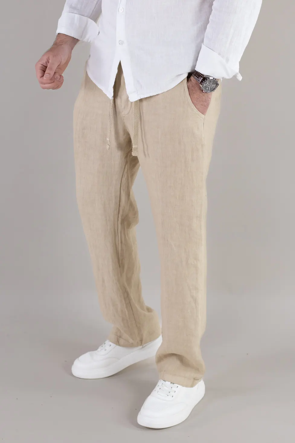 Pantaloni bej din in 100% regular fit – Made in Italy [2]