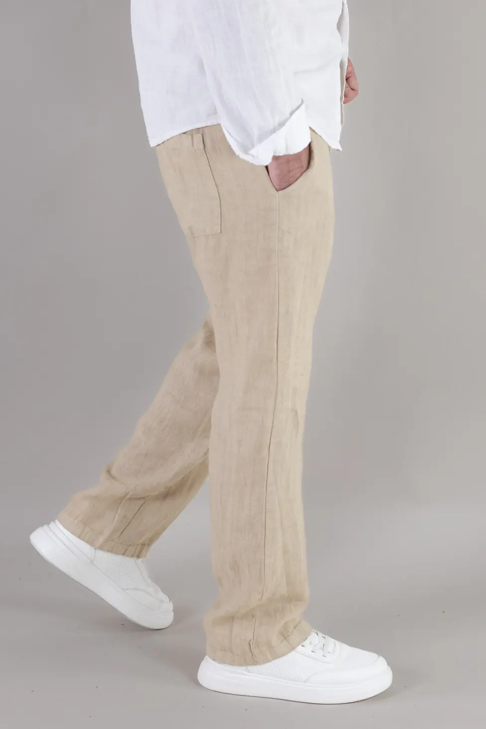 Pantaloni bej din in 100% regular fit – Made in Italy [7]
