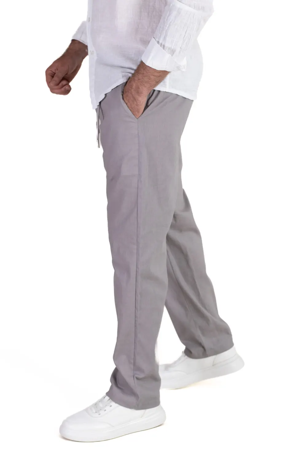 Noutati - Pantaloni gri regular fit bumbac de vară