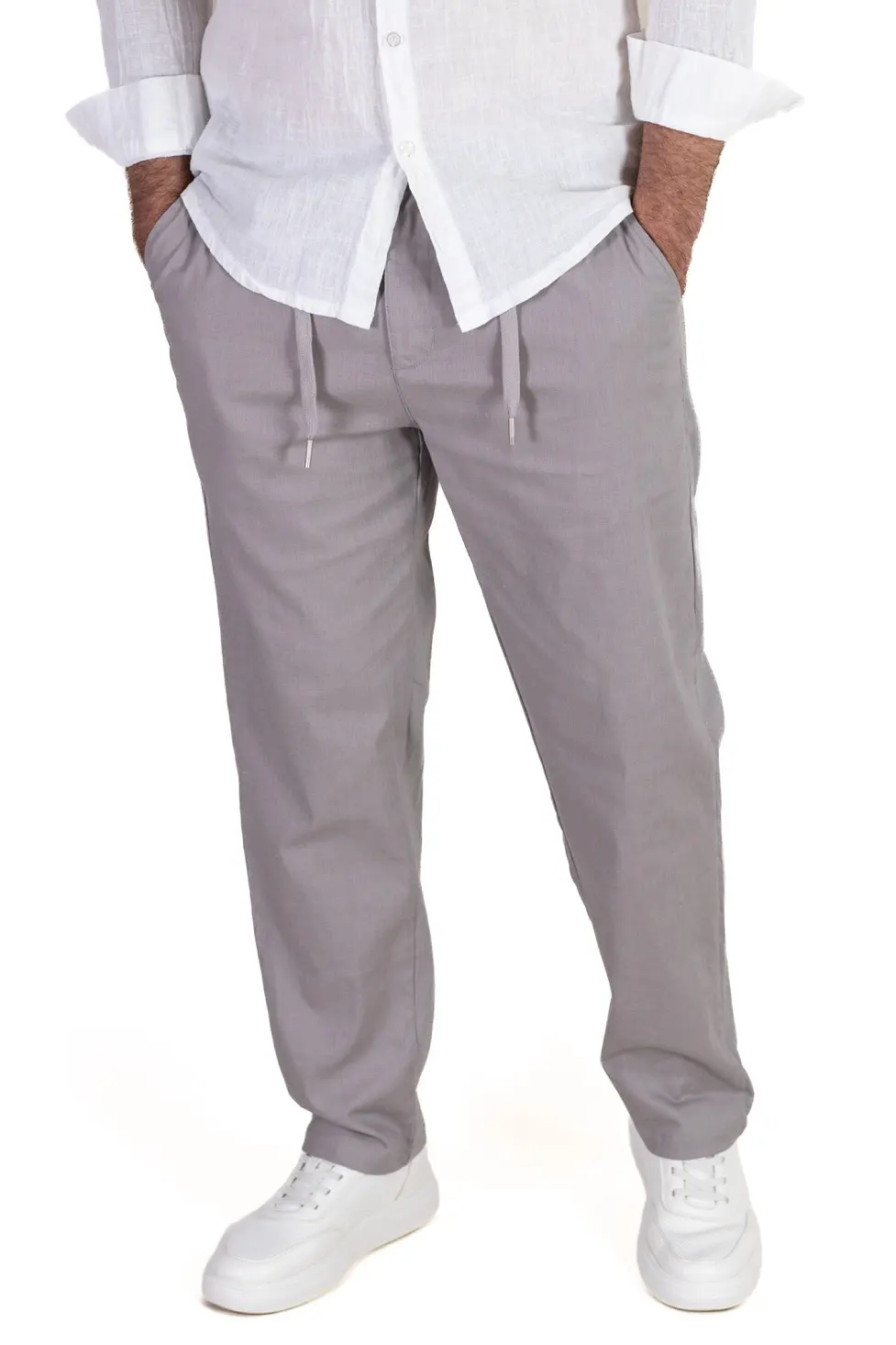 Pantaloni gri regular fit bumbac de vară [4]