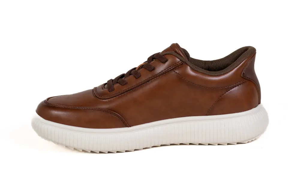 Pantofi Casual Bărbați din Piele Ecologică Maro, Talpă Albă, Detalii Perforate [5]