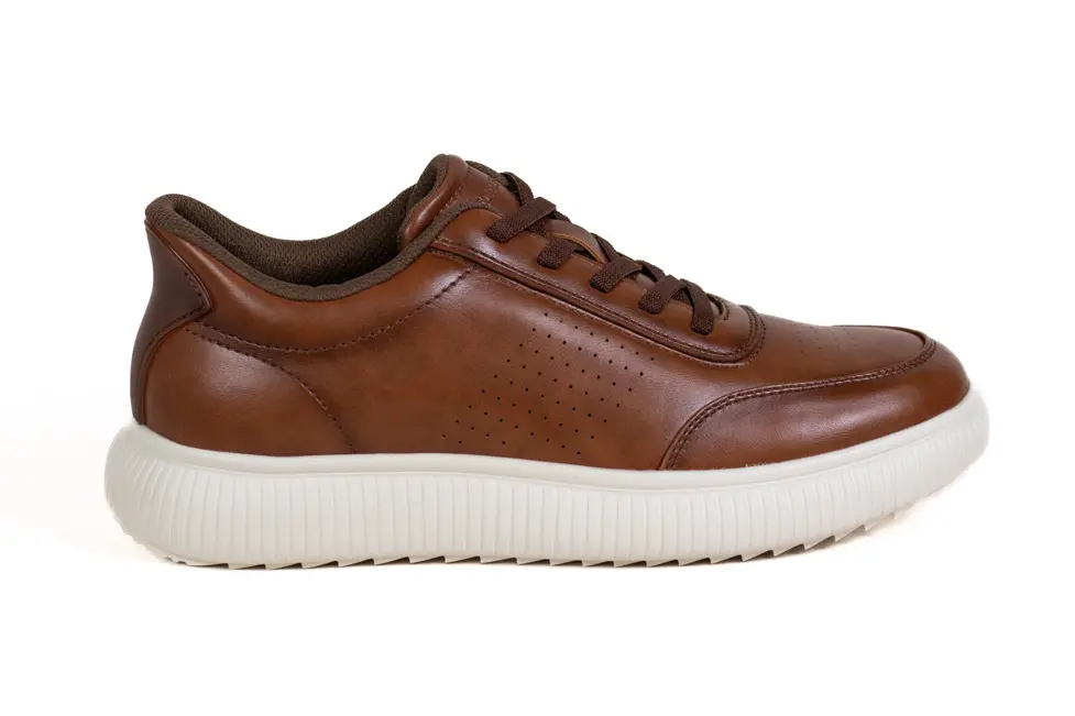 Pantofi Casual Bărbați din Piele Ecologică Maro, Talpă Albă, Detalii Perforate [3]