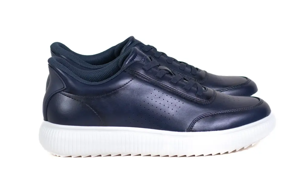 Pantofi Casual Bărbați din Piele Ecologică bleumarin, Talpă Albă, Detalii Perforate [4]