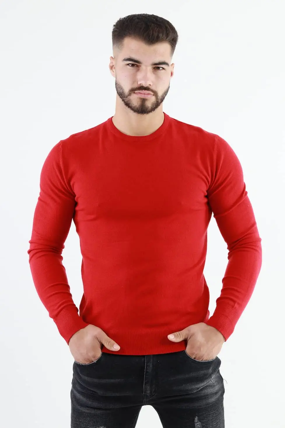 Promotii - Pulover Barbati rosu cu guler rotund