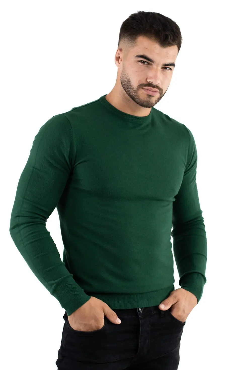 Promotii - Pulover barbati verde cu guler rotund