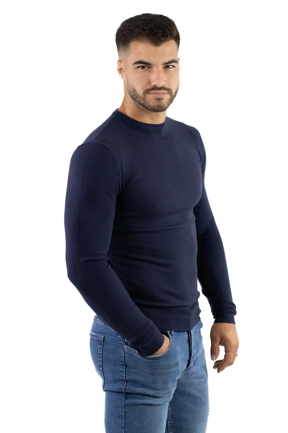 Pulover bleumarin barbati cu guler rotund [1]