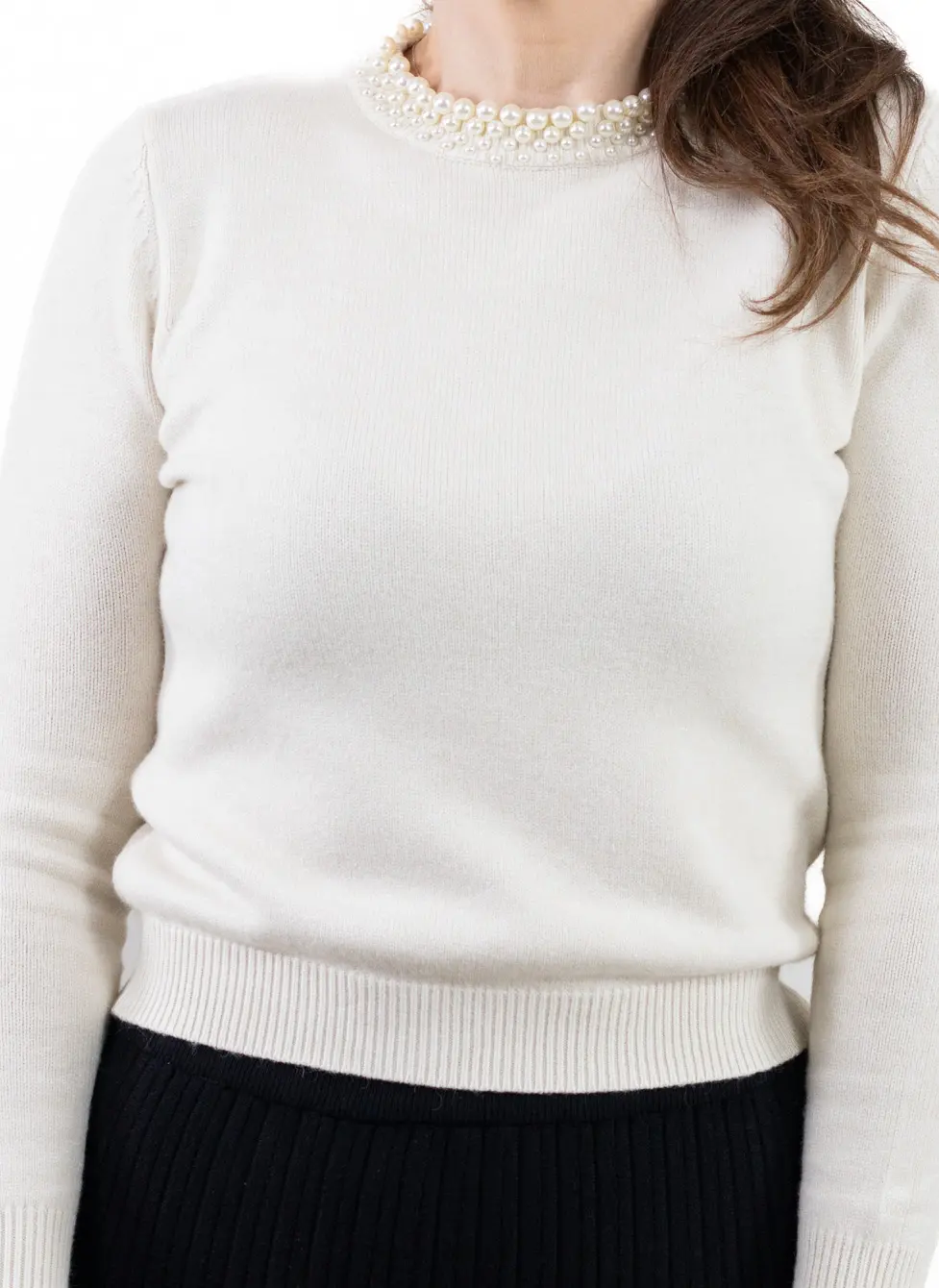 Pulover damă tip cașmir cu perle aplicate la guler – Maxwear [6]