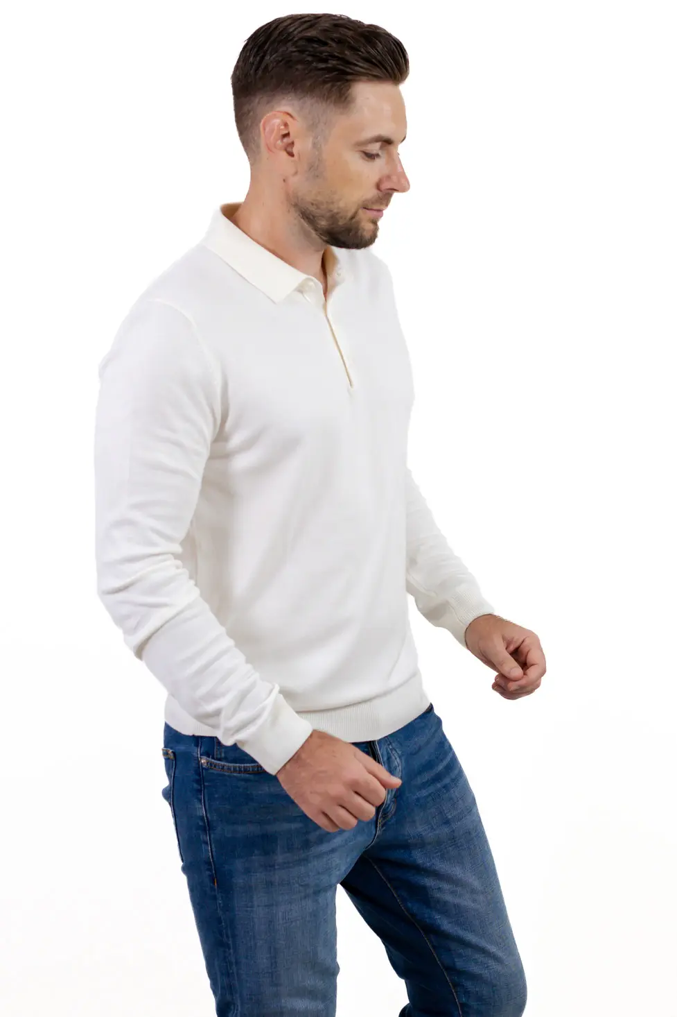 Pulover elegant tip polo pentru bărbați – alb [5]