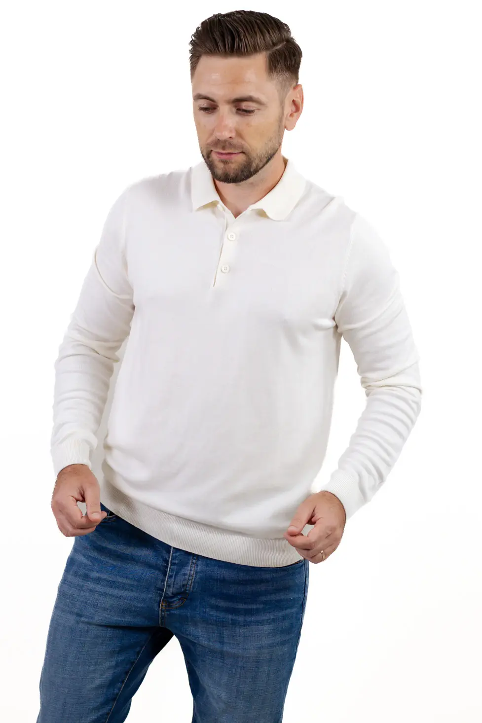 Noutati - Pulover elegant tip polo pentru bărbați – alb