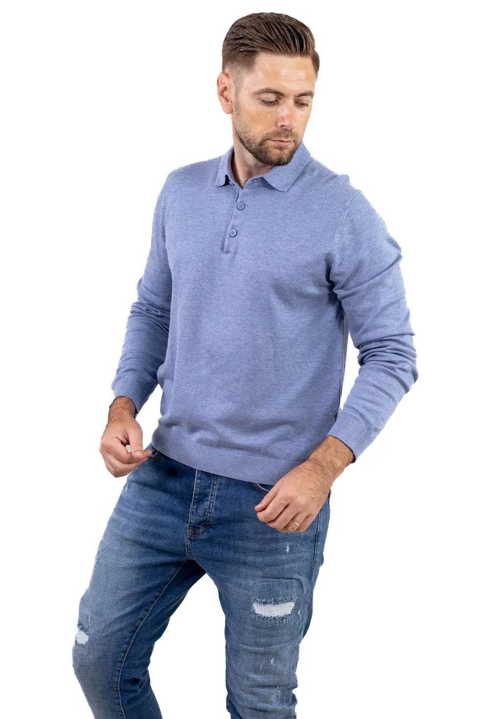 Pulover elegant tip polo pentru bărbați – albastru ciel [4]