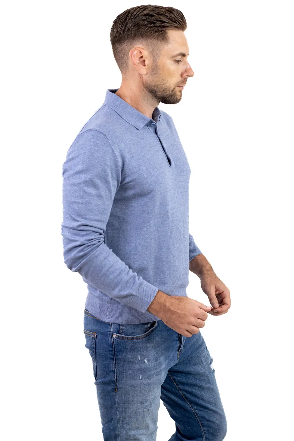 Pulover elegant tip polo pentru bărbați – albastru ciel [5]