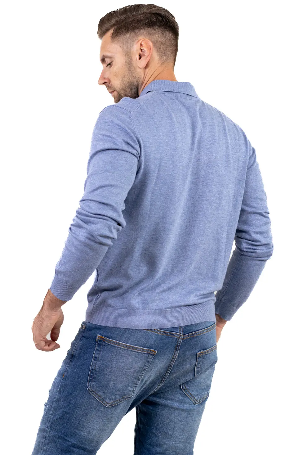 Pulover elegant tip polo pentru bărbați – albastru ciel [7]