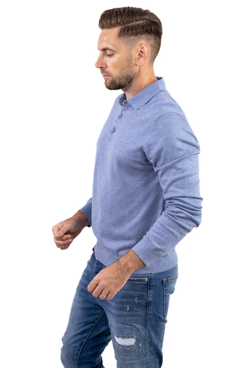 Pulover elegant tip polo pentru bărbați – albastru ciel [6]
