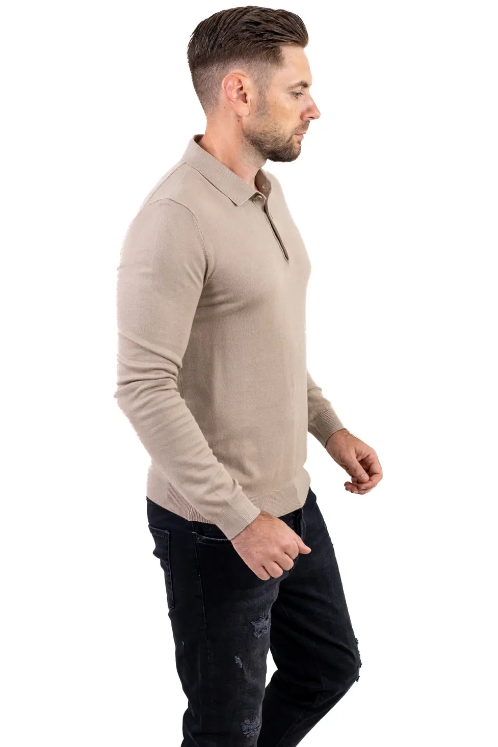 Pulover elegant tip polo pentru bărbați – bej [6]