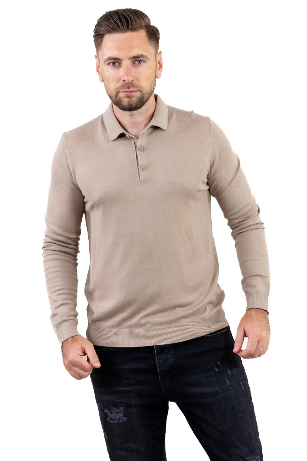 Noutati - Pulover elegant tip polo pentru bărbați – bej