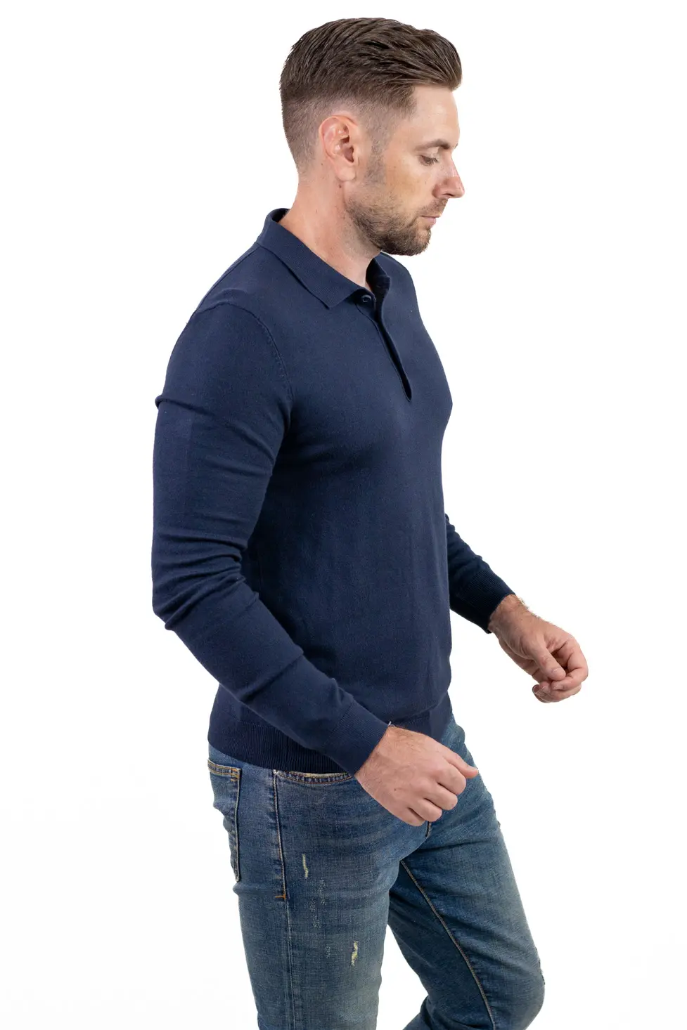 Pulover elegant tip polo pentru bărbați – bleumarin [5]