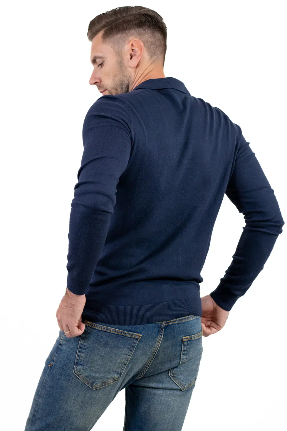 Pulover elegant tip polo pentru bărbați – bleumarin [7]