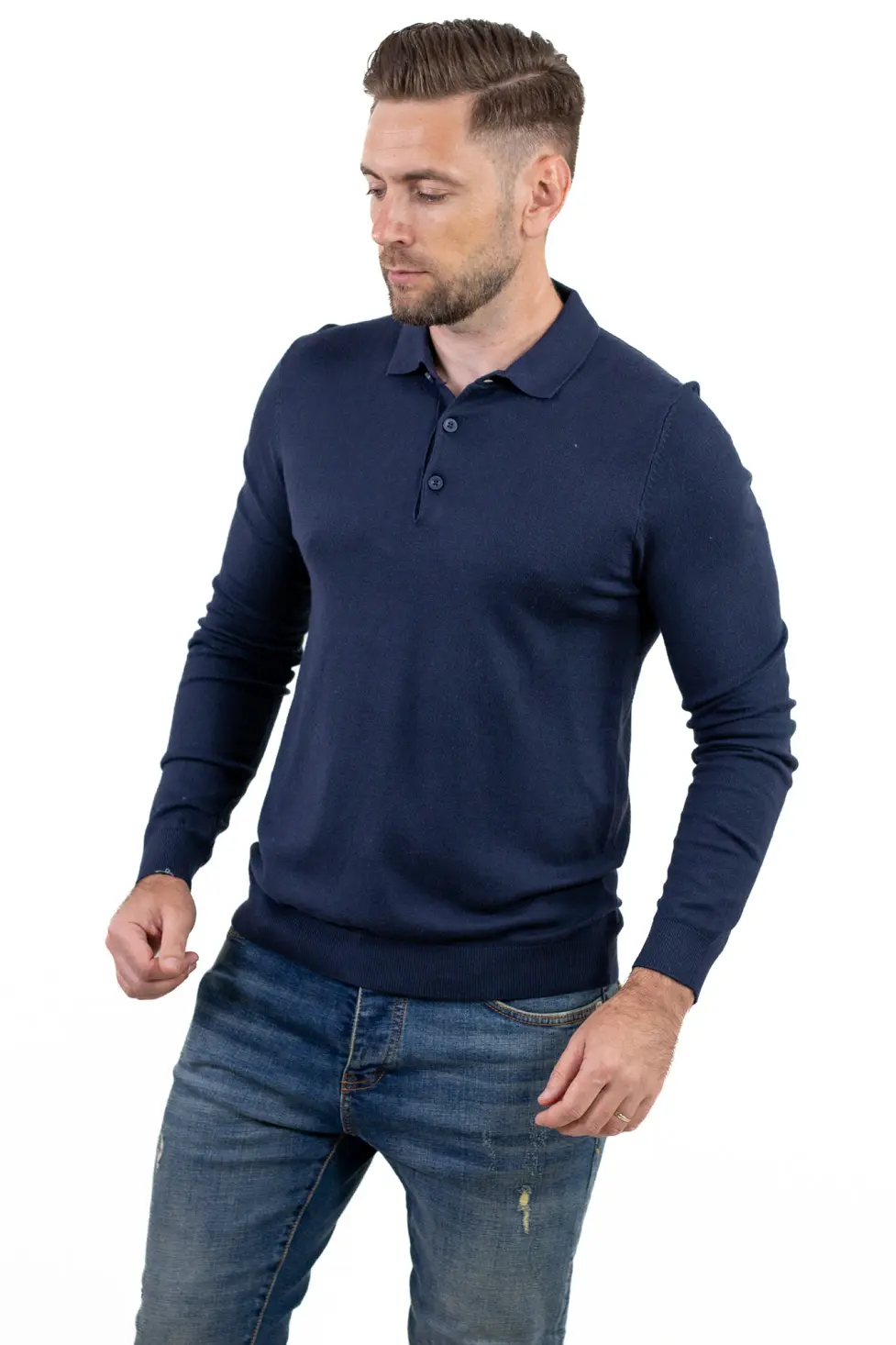 Promotii - Pulover elegant tip polo pentru bărbați – bleumarin